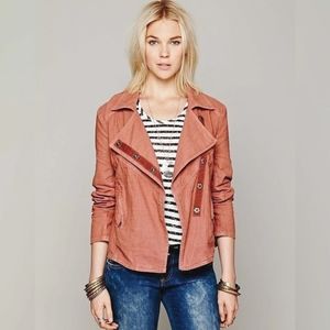 Free People ‘Washed Linen’ Rosewood Moto Military Jacket